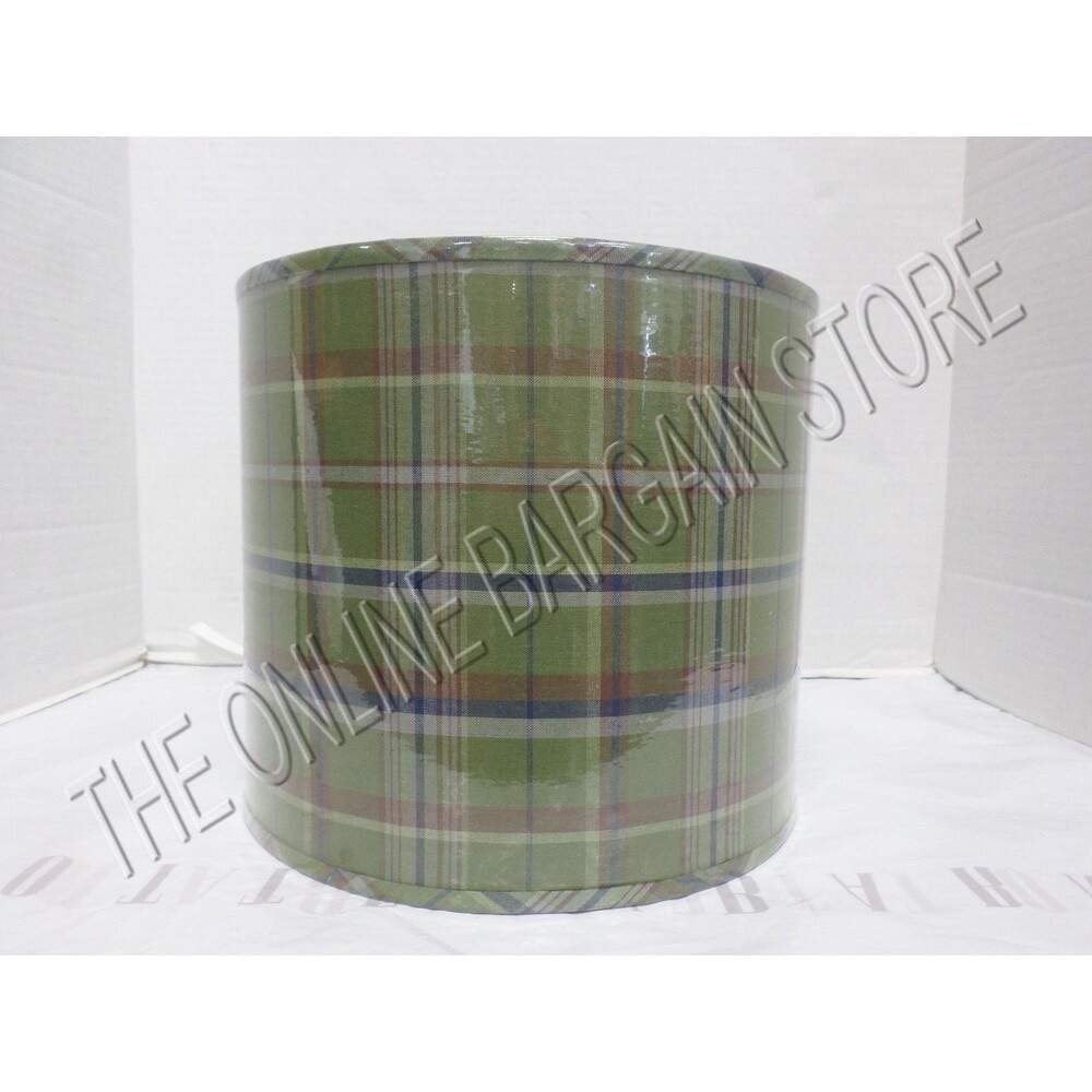 Pottery Barn Kids Madras Check Stripes Gingham Light Lamp SHADE Green Brown